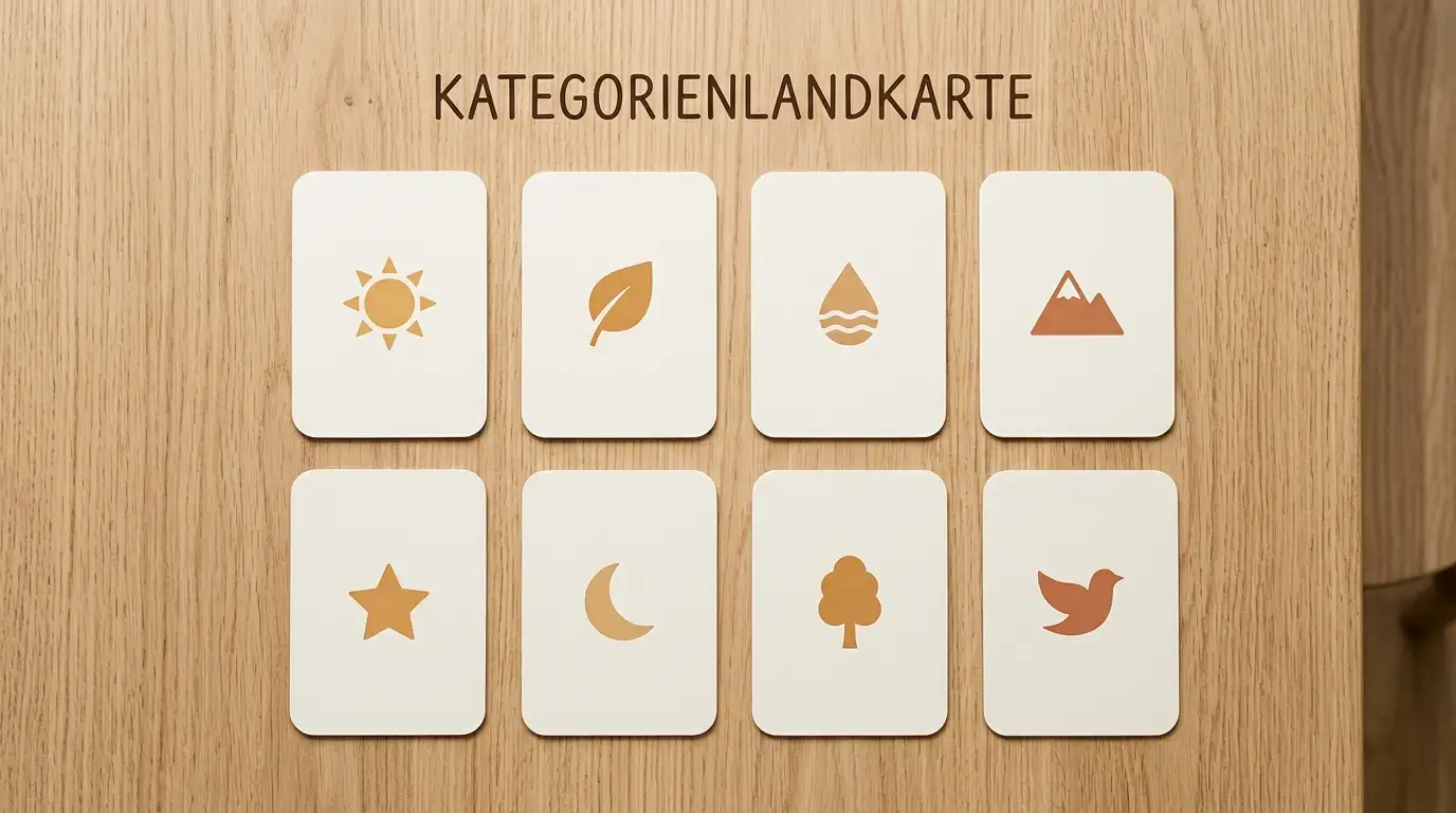 Acht Kategorien kostenloser Casinospiele als übersichtliche Landkarte dargestellt